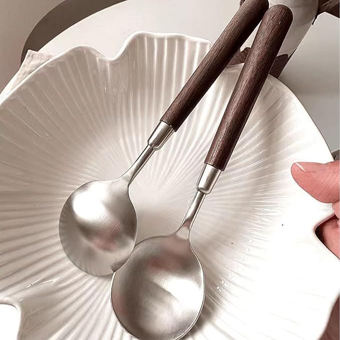 10-piece wooden handle spoons service for 10 people, flatware set, cutlery sets, utensil set,18/8 stainless steel home use hotel banquets wooden handle spoons,matte polishing