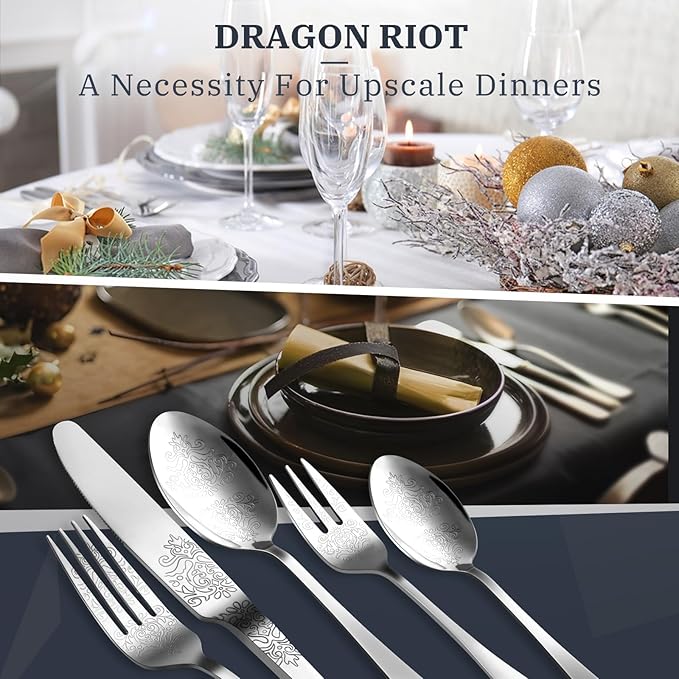 40-Piece Stainless Steel Silverware Set, Elegant Floral Engraved Cutlery Flatware Set for 8, Durable Tableware Utensil Sets Silver Include Fork Spoon Knife with Mirror Polish