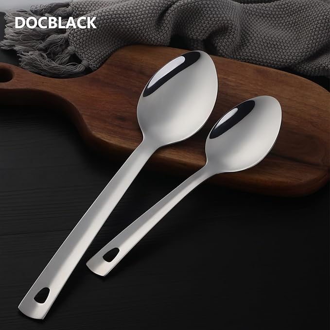 DOCBLACK 13 Inch Serving Spoons Set, Heavy Duty Stainless Steel Buffet Spoons with Long Handle for Kitchen, Restaurant, Party, Dishwasher Safe (Silver, 4PCS 13 inches)