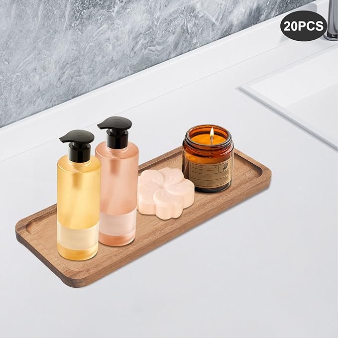 20-Pack Acacia Wood Serving Trays - 13.8"x5.4"x0.6" Appetizer Platters for Restaurants, Catering & Home Entertaining | Natural Wood Grain Rectangular Snack Boards