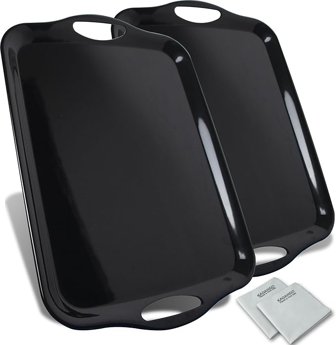 KAQAHIDO Large Melamine Serving Trays for Eating, 17.5’’ x 12’’ Serve Platter for Appetizer, Charcuterie, Food, Snack, Cupcakes, Dessert, BPA-Free, Dishwasher Safe Tray, Set of 2, Black