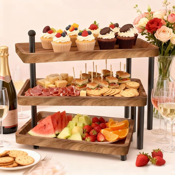Serving Tray for Party, Cupcake Stand 3 Tiered Tray Stand Rotating Tiered Serving Tray Dessert Table Display Set Reusable Tiered Serving Platters for Cupcake, Veggie Fruit, Cookies, Dessert