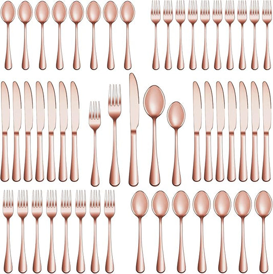 60 Pcs Rose Gold Silverware Set Service for 12, Premium Stainless Steel Flatware Set, Cutlery Utensil Sets, Durable Home Kitchen Eating Tableware Sets, Include Fork Knife Spoon, Dishwasher Safe