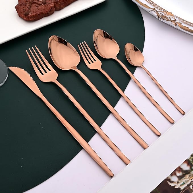36-piece Copper 18/10 Stainless Steel Flatware Set, Resuable Cutlery Set For 6, Complete Tableware Set For Home Restaurant Wedding Party Daily Meal, Mirror Polish