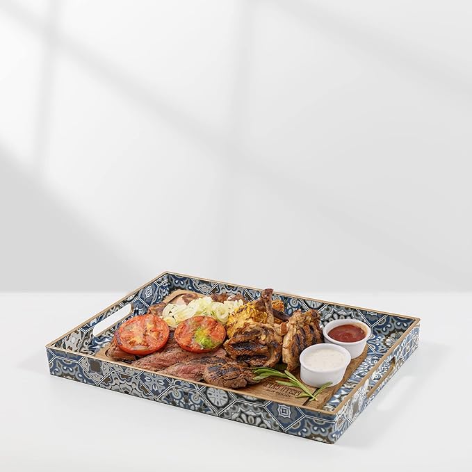 Boho Coffee Table Trays Serving Tray with Handles Large Tray for Ottoman Modern Decorative Tray for Living Room