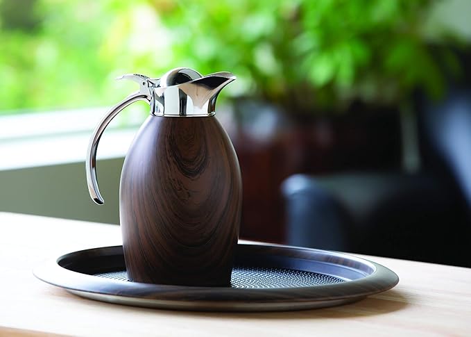 Service Ideas TR1412RIDW Tray with Removable Insert, 12" Round, Stainless Steel, Dark Wood
