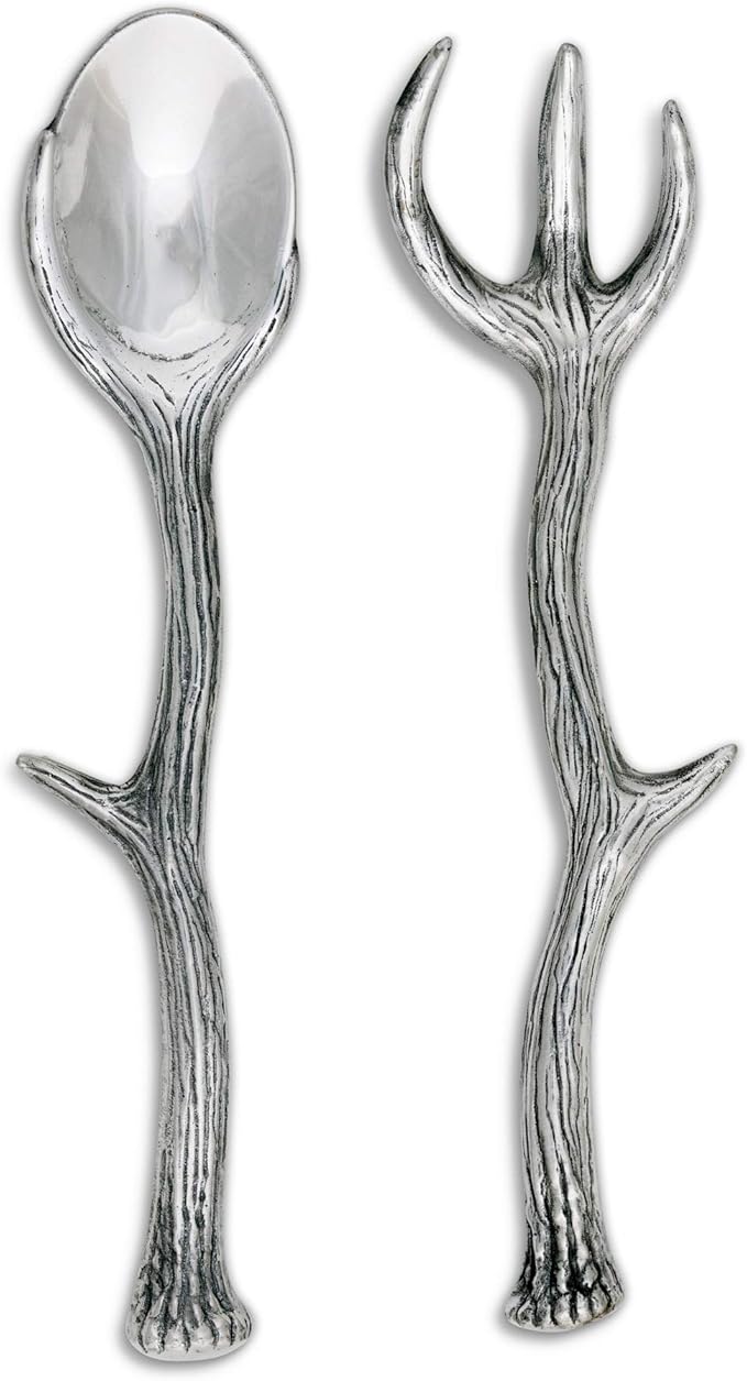 Arthur Court Designs Long Antler Aluminum Salad Serving Spoon and Salad Serving Fork, Salad Servers Set 13.25 inch Long