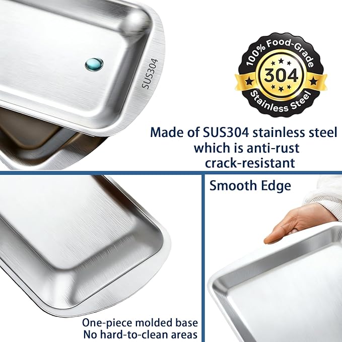 Silver Serving Tray, 304 Stainless Steel Rectangle Plates for Food, Metal Tray for Bathroom Vanity Jewelry and Serving, 9.2x5.7Inch