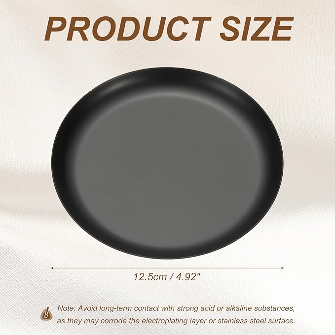 uxcell Round Serving Trays, 4.92" Stainless Steel Decorative Jewelry Dish, Small Vanity Tray for Bathroom Aromatherapy Candle Drink Plate,Black