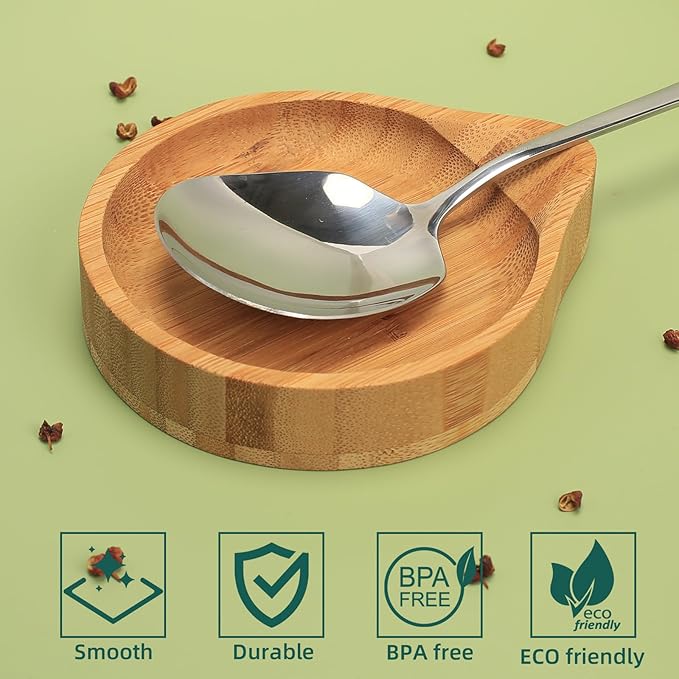 Spoon Rest for Stove Top, Bamboo Wood Spoon Holder for Kitchen Counter for Preventing Sauce Spillage, Round Utensil Rest for Spatula/Coffee Spoons/Forks, Kitchen Accessories Rustic Home Décor
