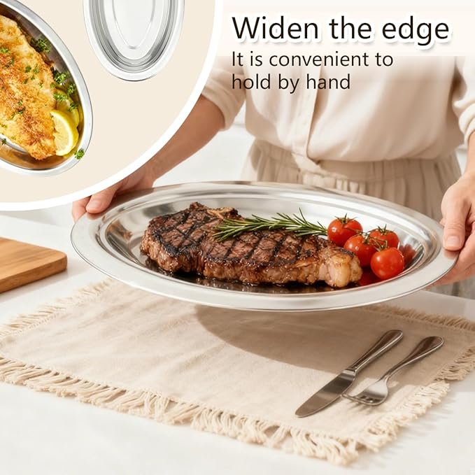 4 Pcs Stainless Steel Serving Tray Large Oval Platter Set,Stainless Steel Platter Heavy Duty Mirror Polish Oval Sizzle Platters Plate for All Dining Occasions,Kitchen,11.0",11.8",13.8",15.7"