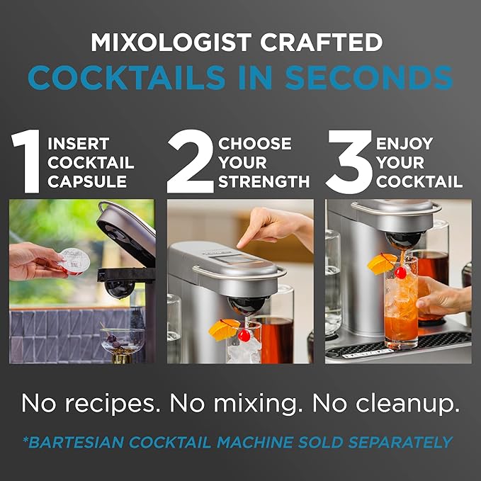 Bartesian 24-Pack Whiskey Lovers Mixer Capsules for Cocktail Machine – Home Bar Mixology Cocktails Mix Pod Capsule Set To Use With the Bartesian Cocktail Drink Maker Machine