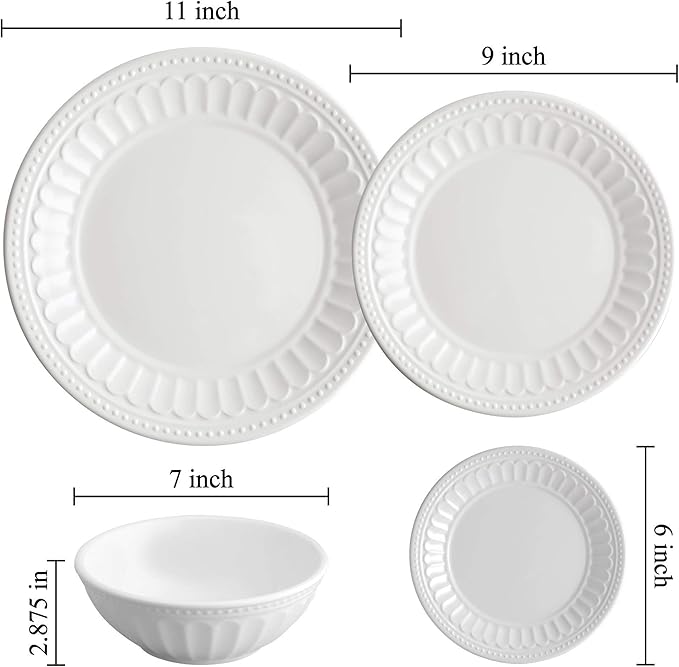 UP UPware Chateau Melamine Round Dessert Plates, Small Serving Plates, for Appetizer, Snacks, and Side Dishes, White, 6 Inch, Set of 4