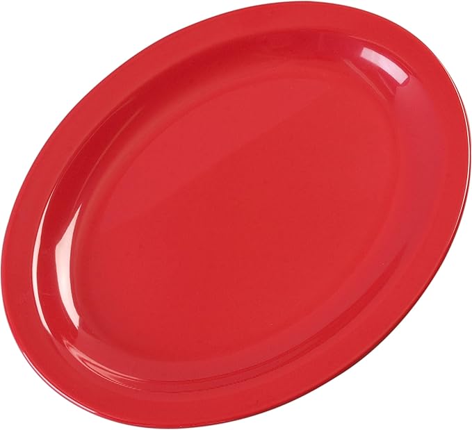 Carlisle FoodService Products Kingline Plastic Oval Platter Oval Tray for Home and Restaurant, Melamine, 12 x 9 Inches, Red