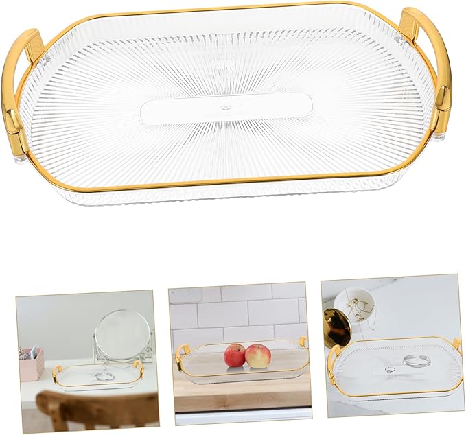Beaupretty Reusable Rectangle Serving Tray with Handles Multi-Purpose Food Plate for Snacks Fruit Desserts and Makeup Organization Elegant Design Compact for Home Events