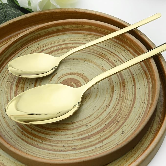 24-Piece Mirror Champagne Gold Flatware Set, 18/0 Stainless Steel Cutlery Set Service for 6, Tableware Utensils Include Knife Fork Spoon and Teaspoon, Dishwasher Safe