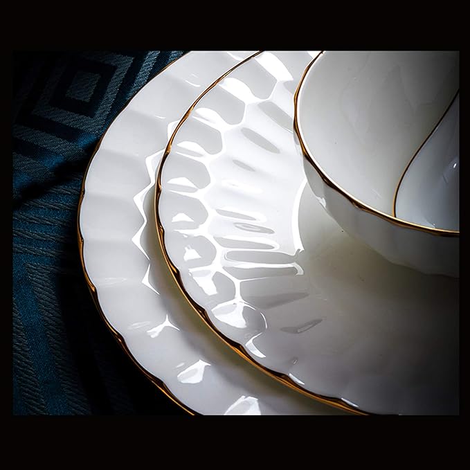 Classic Pottery Tableware,Ceramics Dinner Set, 50 Pieces Pure White High-Grade Bone China Dinnerware Sets Phnom Penh Soup Pot/Plate/Bowl - Porcelain Combination Set