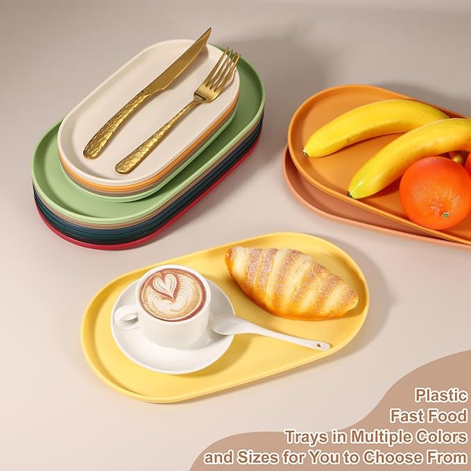 uxcell 2Pcs Fast Food Serving Trays, 12x6.6 Oval Reusable Restaurant Serving Trays for Kitchen Restaurant Coffee Fruit Burger Lunch Dessert, Yellow