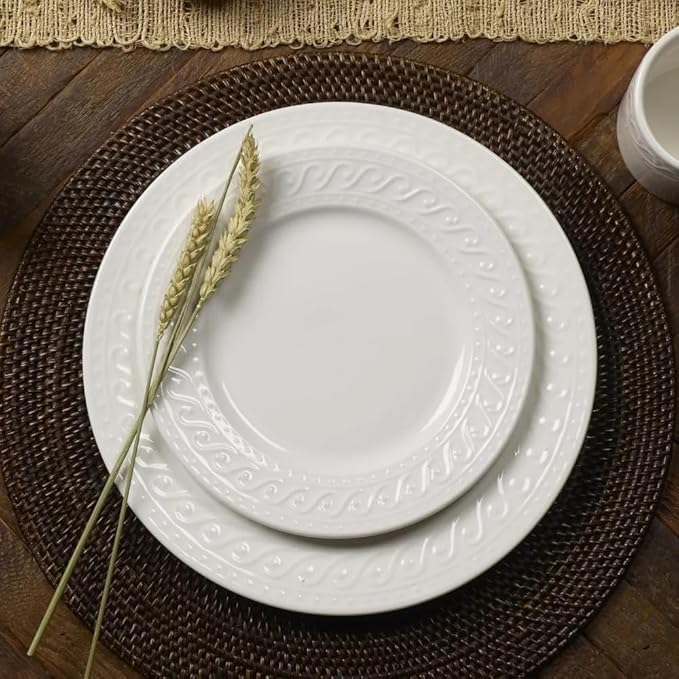 Dinner Plates Set 32 Piece Plate Set Kitchen Tableware Dish Ceramic Dishes to Eat Sets Food Dining Bar Home