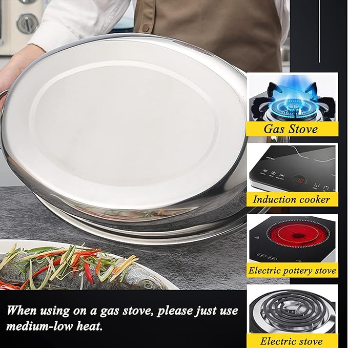 Stainless Steel Oval Roaster Pan, Serving Platter Cookie Trays Dish, Dishwasher & Oven use, Covered Turkey Roasting Pan for Cooking Chicken, Fish, Lasagna