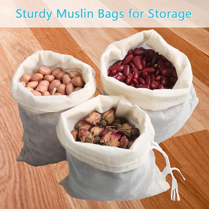 Eketirry Spice Bags, 10pcs Reusable Empty Tea Bags, Muslin Strainer Bags, Soup Bags for Cooking, Natural Cotton Fine Mesh Cheesecloth Bags for Cold Brew Coffee(5 x6.3Inch)