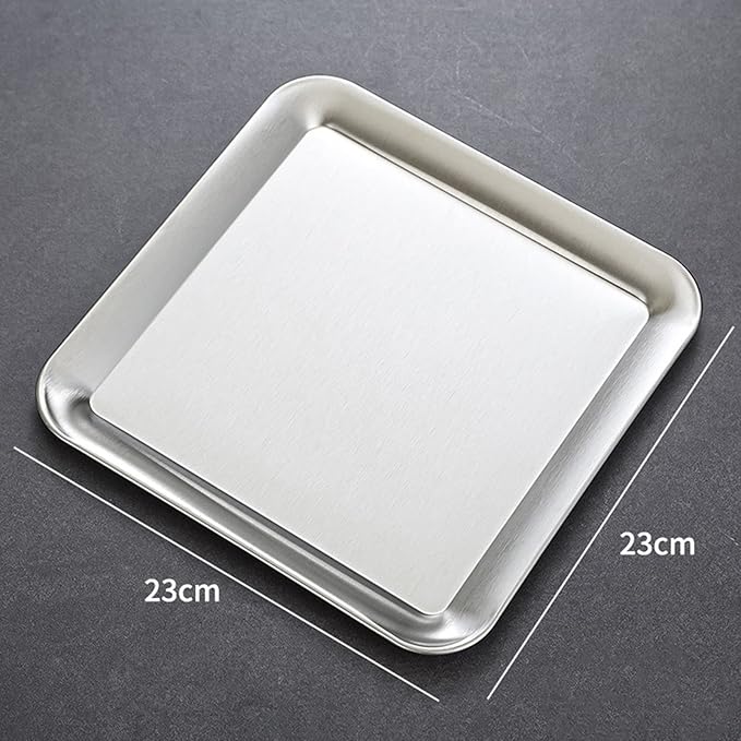 Appetizer Tray, Stainless Steel Food Serving Tray Rectangular Mirrored Silver Tray Decorative Serving Platters for Party Fruit Cake(L)
