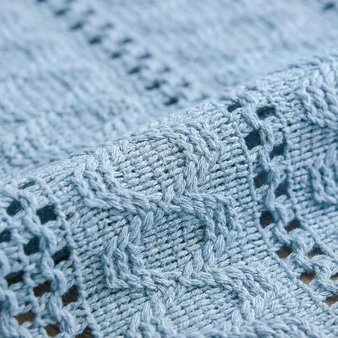 Artoid Mode Sky Blue Farmhouse Woven Rustic Hollow Table Runner, Seasonal Holiday Hollow Kitchen Dining Table Decoration for Home Party Decor 12x60 Inch