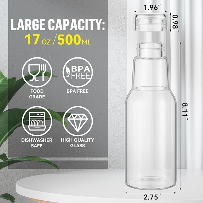 CWHHRN 17 Oz Glass Juice Bottles with Lids, Glass Bottles, BPA Free, Borosilicate Glass for Juicing, Smoothies, Infused Water, Beverage Storage, Shaker Bottles (2 Pack)