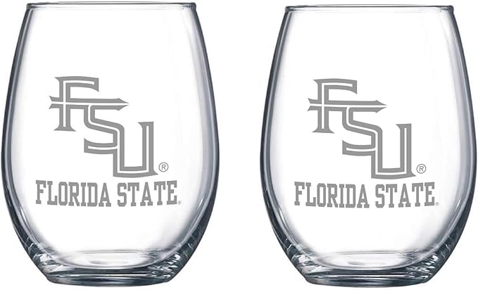 Etched Satin Frost Logo Wine or Beverage Glass Set of 2 (Florida State Seminoles), 15 oz, Clear