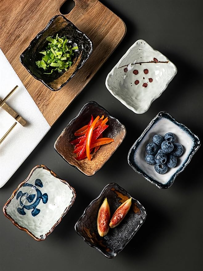 Dipping Bowls Creative Japanese Ceramic Plate Snack Dish Household Tableware Seasoning Plate Dipping Plate Soy Sauce Plate Vinegar Plate Appetizer Bowls(C)