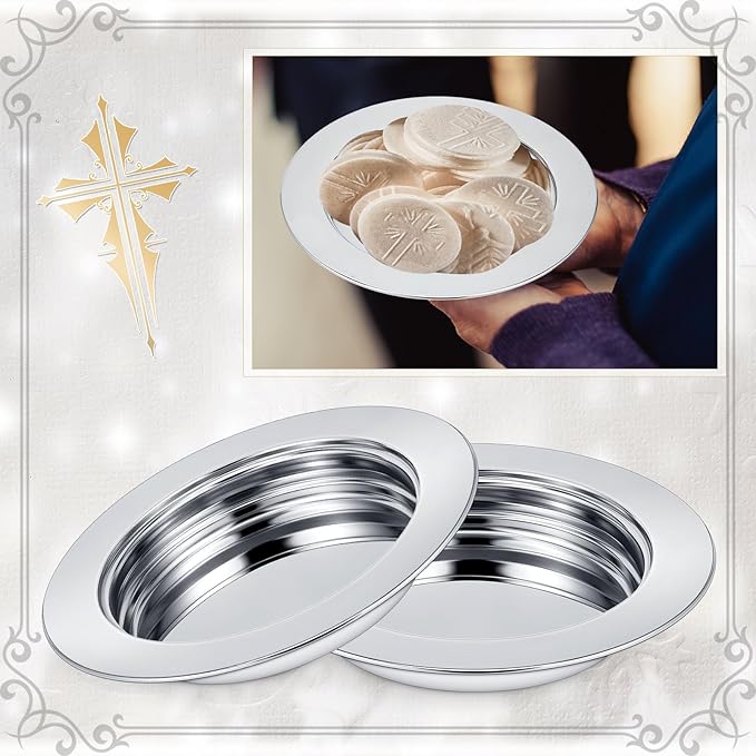 Zhehao 3 Pcs Communion Plates for Church Communion Bread Tray Plate Church Supplies Set Polished Stainless Steel Tray (Silver)