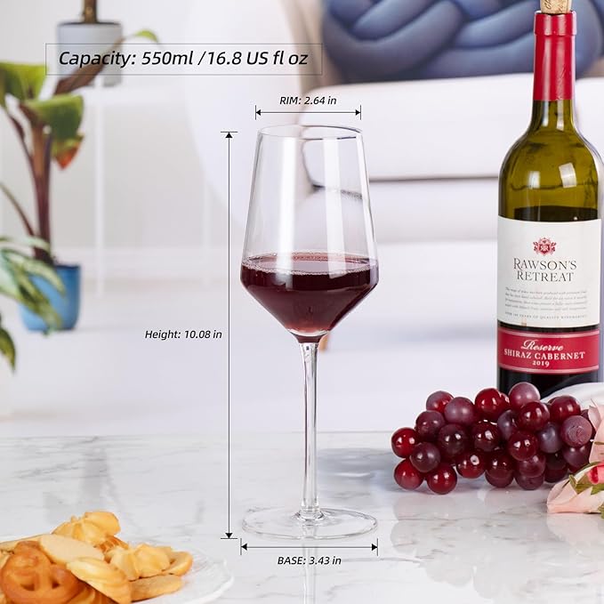 KAMMAK Wine Glasses Crystal Red and White Wine Glasses Set of 2, 17oz Hand Blown Large Glass with Long Stem, Premium Glassware for Wine tasting, Birthday Gift, Party, Anniversary