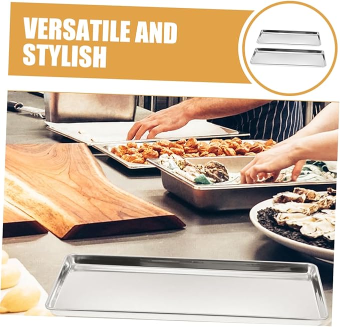 Alipis 2pcs Stainless Steel Dinner Plate Rectangular Serving Tray Large Food Tray Modern Snack Plate for Home Hotel Party