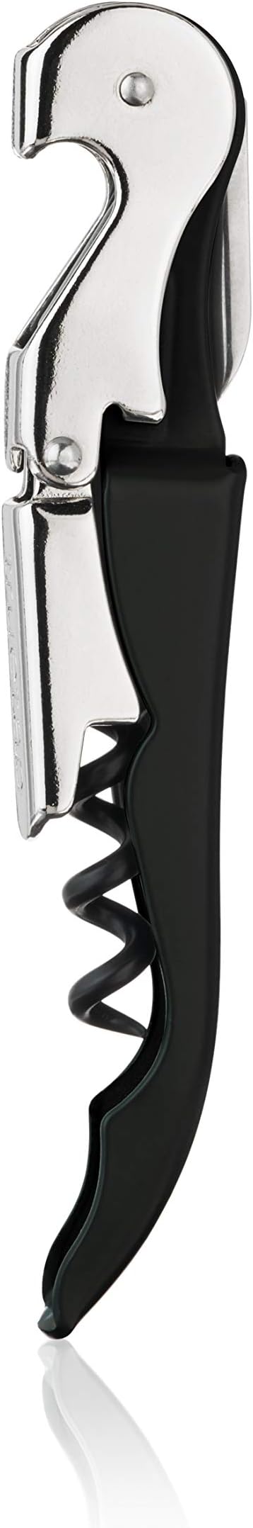 True Truetap Double Hinged Waiter's Corkscrew Wine Opener, Stainless Steel Wine Bottle Opener with Built In Foil Cutter, Home Bar Tools, Bar Cart Accessories, Wedding Gifts, Set of 1, Black