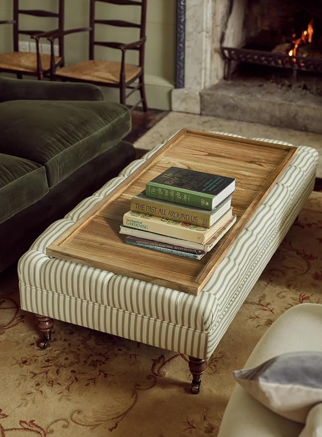 Extra Large Long Rectangle Ottoman Table Tray 40"x20" - Rustic Wooden Nature Serving Tray for Farmhouse Decorative Oversized Coffee Table Trays Living Room Kitchen Counter Breakfast