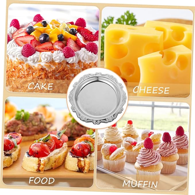 GLEAVI Decorative Iron Serving Tray Scratch Resistant Jewelry Dish Ring Holder for Wedding Dining and Home Use Versatile Silver Dessert Platter with Bright Finish for Cake Snacks and