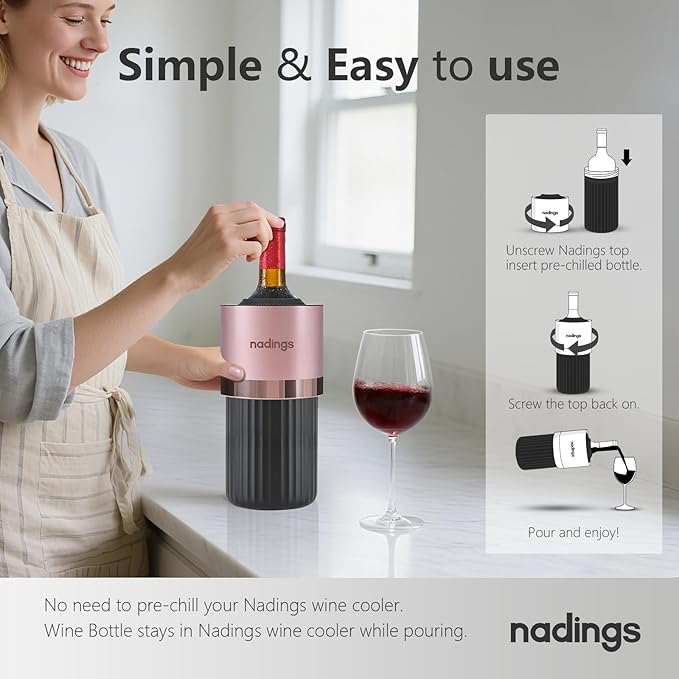 Wine Chiller for 750ml Bottles | Portable & Iceless, Keeps Wine/Champagne/Beer Cold 6+ Hours | Vacuum Insulated Stainless Steel | Ideal for Outdoor, Parties & Gifts – Rose Gold