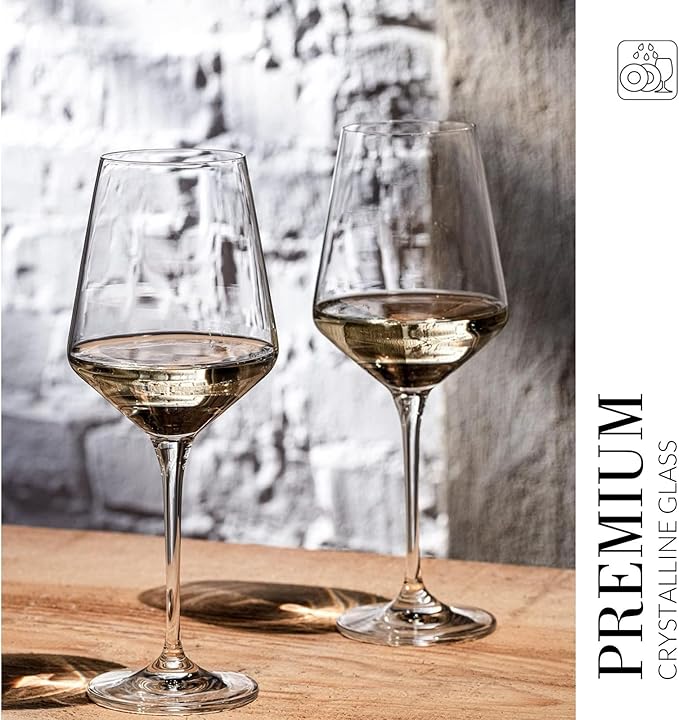Krosno Large White Wine Glasses Set of 6, 13.2 oz, Avant-Garde Collection, Crystal Glass,Long Stem Wine Glasses for Wines and Cocktails, Glass Set for All Occasions, Dishwasher Safe, Made in Europe
