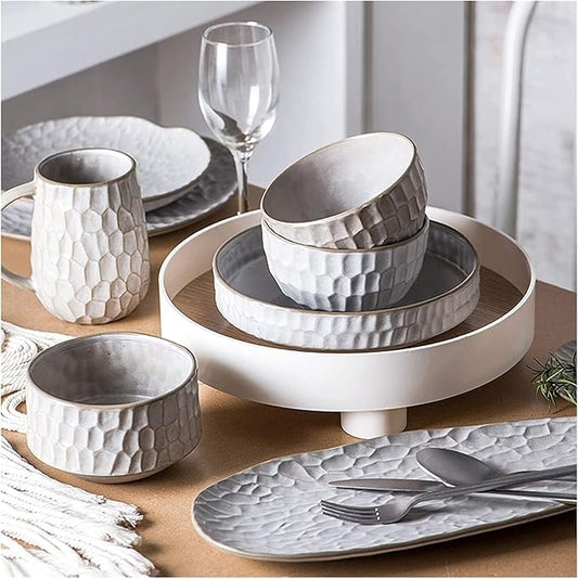 Ceramics Dinner Sets, 39 Pieces White Cereal Bowl Steak Plate and Mug | Nordic Style Porcelain Dinnerware Set for Family Gathering