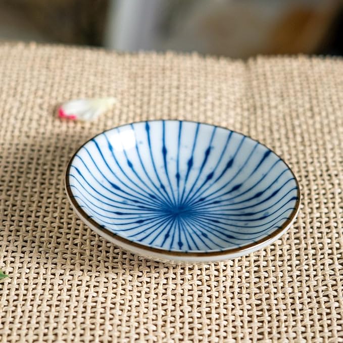 Ebros Gift Artistic Blue Waves Fubuki Tokusa Made In Japan Dinnerware Serveware Kitchenware Set Asian Japanese Restaurant Supply (Pack Of 6 Round Flair Salad Appetizer Small Plates)