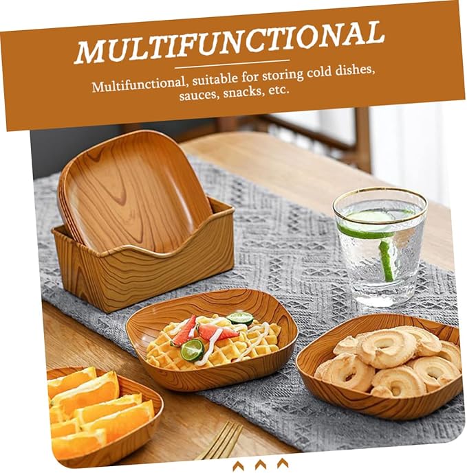 Veemoon Square Wood Bread Dipping Plate - Natural Palm Leaf Dinnerware for Appetizers and Snacks
