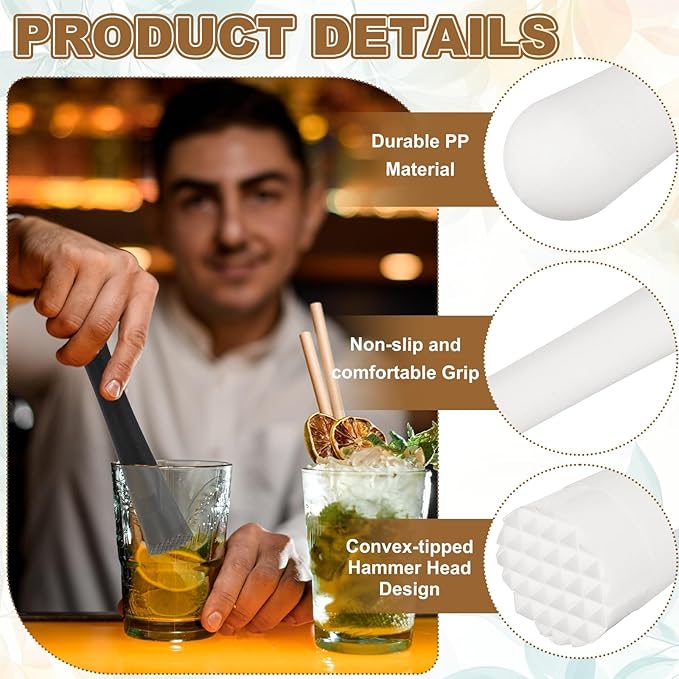 uxcell Cocktail Muddler, 10 Inch PP Drink Muddler Bar Accessories Tools Ice Crusher for Home Party Cocktail Fruit Drinks, White (Thick)