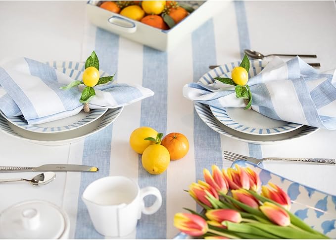 Solino Home Linen Napkins Set of 4-100% Pure Linen Cabana Stripe Sky Blue and White Cloth Dinner Napkins 20 x 20 Inch - Handcrafted and Machine Washable - Christmas, Holiday, New Year