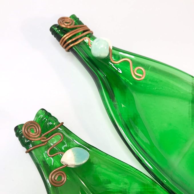 Set of 2 Nesting Appetizer Plates or Ergonomic Dishes for Olives Slumped Glass Bottles Aqua Beads