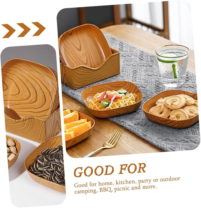 Veemoon Square Wood Bread Dipping Plate - Natural Palm Leaf Dinnerware for Appetizers and Snacks