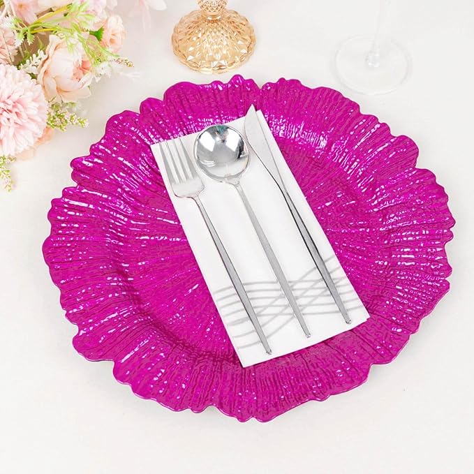13" Charger Plates - Set of 12 - Acrylic Fuchsia Round Reef Disposable Chargers, Ideal for Dinner Party Wedding Holiday Bulk Events