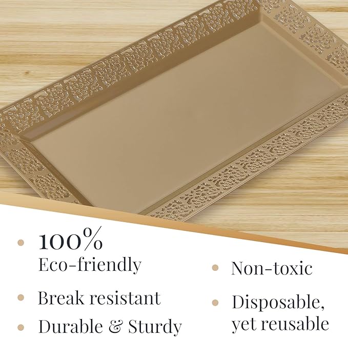 Silver Spoons DISPOSABLE LACE TRAYS | for Upscale Wedding & Dining | 6 pc | Gold | 14' x 7 . 5'