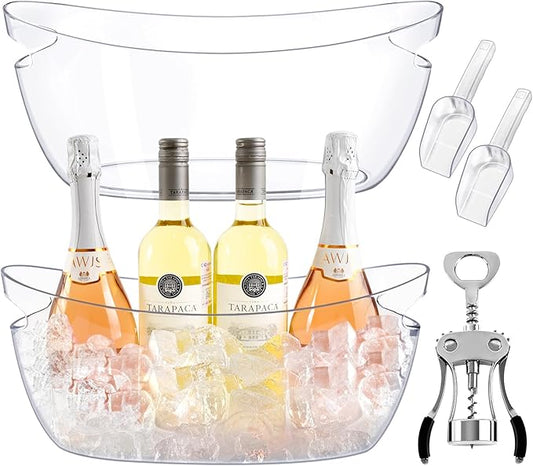Ice Buckets for Parties 2 Packs,Ice Bucket Bowls of 2pcs with Scoops&Metal Wine Bottle Opener,5.5L Large Acrylic Ice Champagne Buckets Tub for Parties,Mimosa Bar Supplies,Beer,Beverage&Drinks