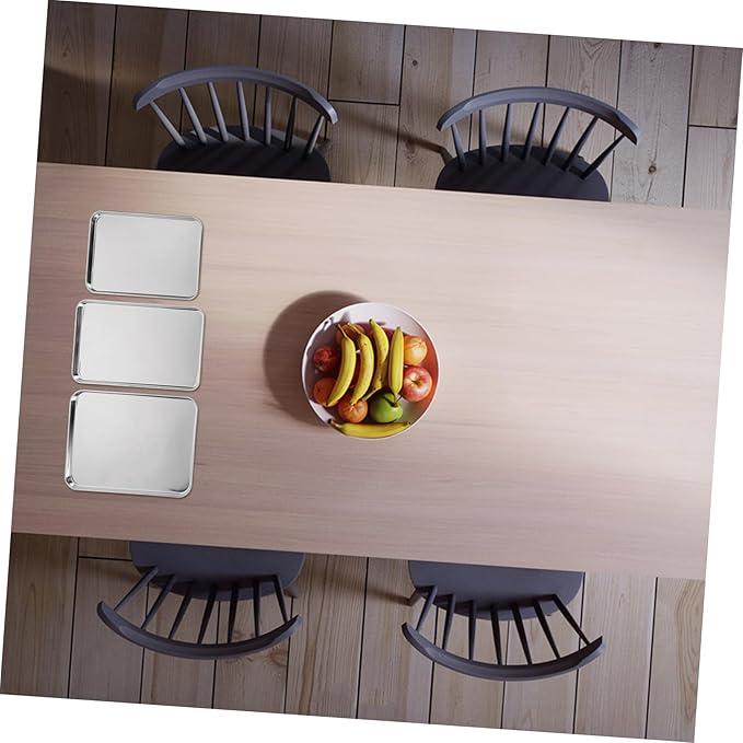 Cabilock 3pcs Robust Stainless Steel Grill Pan Multi-purpose Baking Tray for Dinner Trays Serving Appetizer Platters