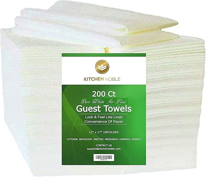 Linen Feel Disposable Guest Hand Towels for Bathroom | Luxury Single Use Cloth Like Dinner Napkins for Dining, Parties & Weddings | Dual Purpose, Soft, Absorbent & Lint-Free | 200 Ct - Made in USA